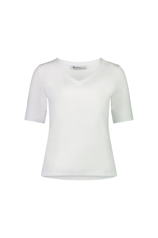 Vassalli V-Neck Top with Cuffed Sleeve