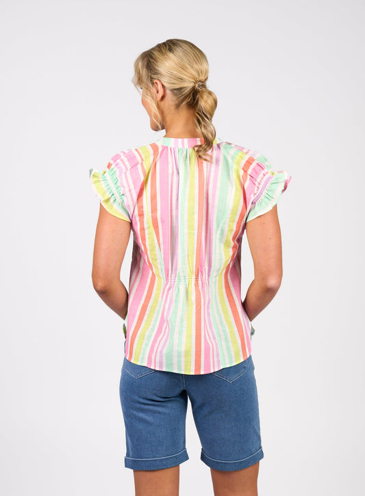 Vassalli Printed Drop Shoulder Top with Shirring Detail