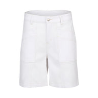 Vassalli White Denim shorts with contrast stitching on a white background