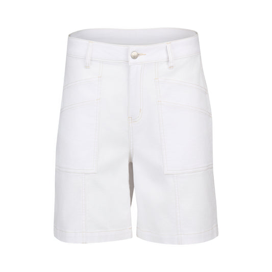 Vassalli White Denim shorts with contrast stitching on a white background