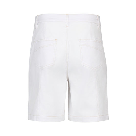 Vassalli White Denim shorts with contrast stitching on a white background
