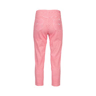 Vassalli Printed Lightweight Skinny Leg 7/8 Length Pant in red gigham with white background