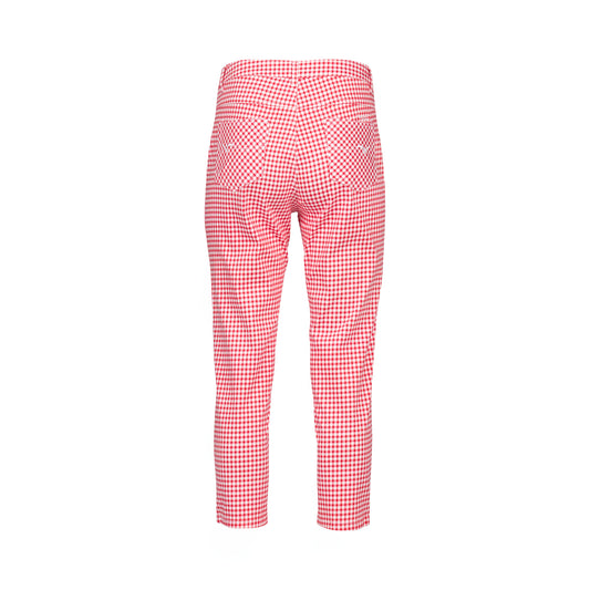 Vassalli Printed Lightweight Skinny Leg 7/8 Length Pant in red gigham with white background