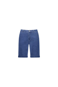 Vassalli Straight Leg Contrast Stitch Denim Short in light blue Front