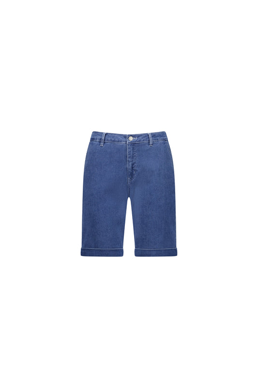 Vassalli Straight Leg Contrast Stitch Denim Short in light blue Front