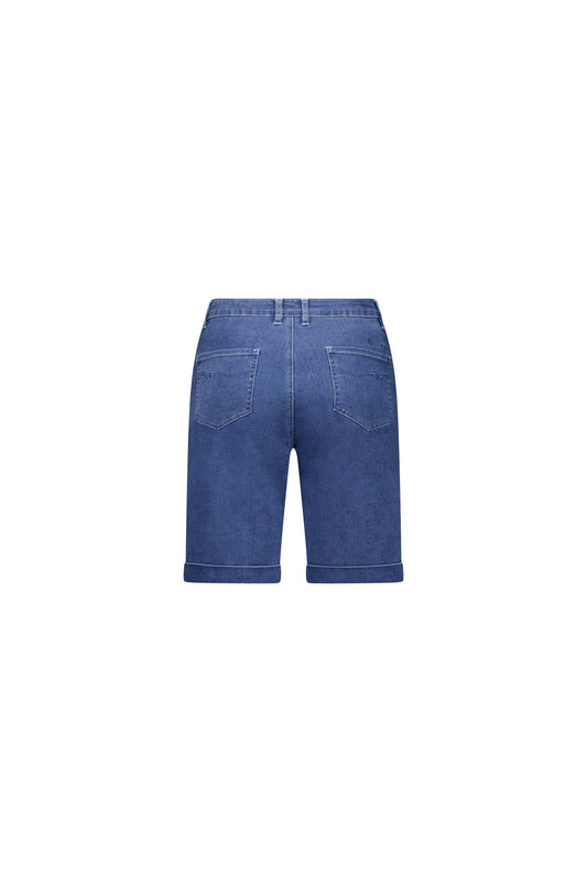 Vassalli Straight Leg Contrast Stitch Denim Short in light blue Back