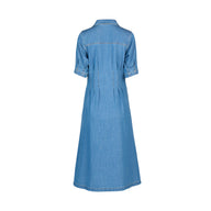 Vassalli Shaped Blue denim dress on a white background