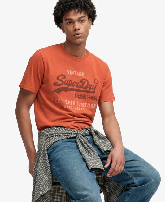 orange tshirt with superdry logo 