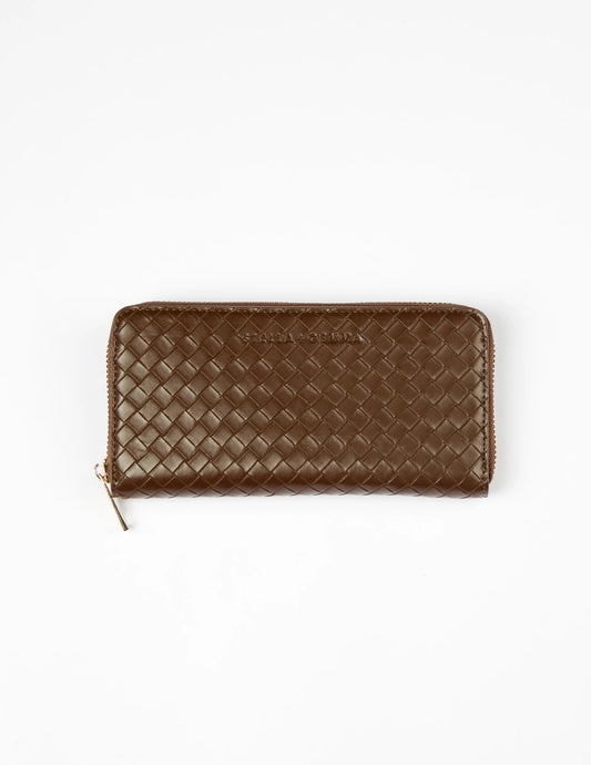 Quilted Brown wallet on a white background