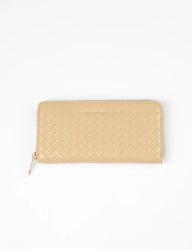 Beige quilted wallet on a white background