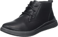 Black leather boot with laces on a white background