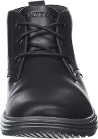 Black leather boot with laces on a white background