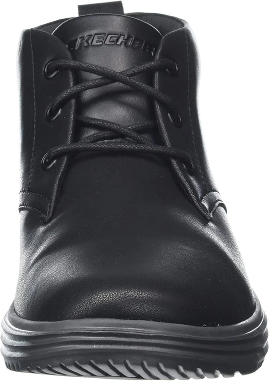 Black leather boot with laces on a white background