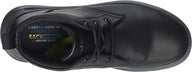 Black safety shoe with visible brand name on a white background