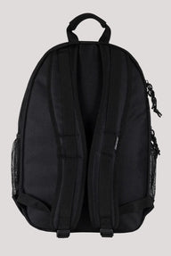 Black backpack on a light gray background