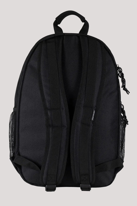 Black backpack on a light gray background