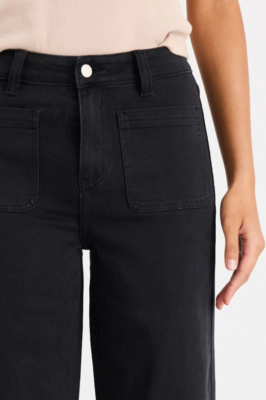 Among The Brave Zoey Black Petite High Rise Wide Leg Pocket Jean