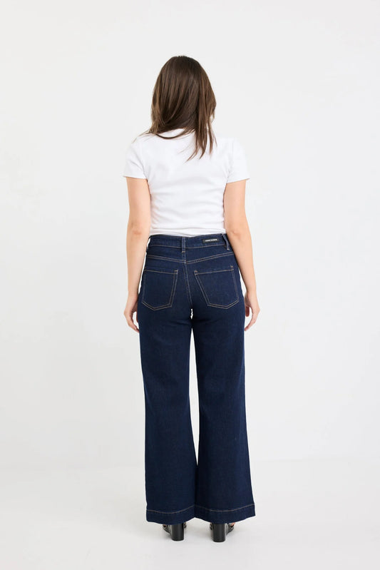 Among The Brave Zoey Indigo Petite High Rise Wide Leg Pocket Jean